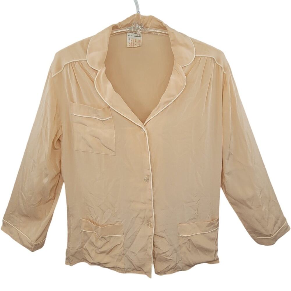 Henri Bendel Pink Silk Blouse – Romantic Vintage 80s‎ Contrast-Trim Top